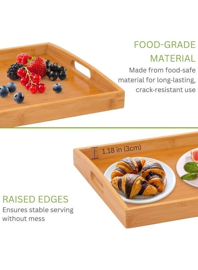 فيو صينية تقديم خيزران قابلة للتكديس بمقابض، مجموعة من 3 صواني خشبية متداخلة لتقديم الطعام والقهوة والإفطار في السرير، مجموعة صواني خشبية للتقديم بمقابض، صينية مستطيلة، صينية سرير، صينية طاولة، صينية زخرفية، صينية كبيرة ومتوسطة وصغيرة لتقديم الطعام والمشروبات والوجبات الخفيفة للمطبخ وتناول الطعام في المنزل والمكتب والمطعم والمقهى والحفلات - Image 3