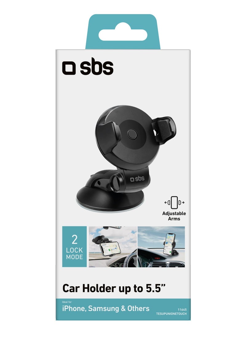 Universal Car Holder for with suction cap for dashboard and windshield, with one touch button to lock the device for mobile phones, smartphones, iPhone, Samsung, Huawei, Oppo, Honor and others