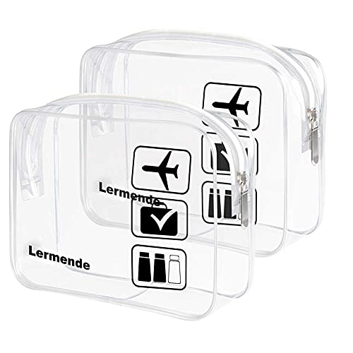 Lermende 2pcs Clear Toiletry Bag TSA Approved Travel Bag,Carry On for Travel,Airport Airline Accessories Compliant Bag,Quart Sized Makeup Cosmetic bag Women Men (Clear, 2 Pack) - Image 1