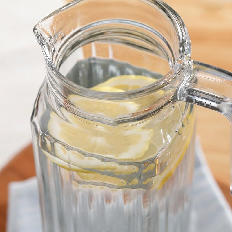 WRINGO Glass Water Pitcher- 1 LTR, Transparent, Hot Cold Water Glass Pitcher with Lid Water Jug, Iced Tea, Milk and Juice Beverage Carafe, Lemon Jug 1000ML (WP-06) - Image 5