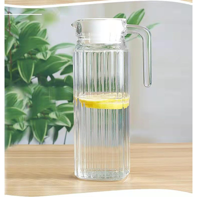WRINGO Glass Water Pitcher- 1 LTR, Transparent, Hot Cold Water Glass Pitcher with Lid Water Jug, Iced Tea, Milk and Juice Beverage Carafe, Lemon Jug 1000ML (WP-06) - Image 3