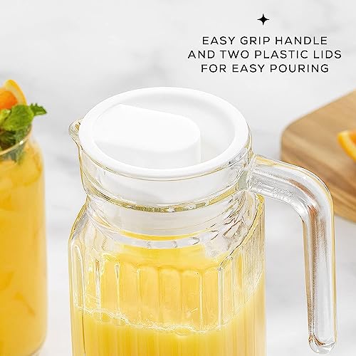 WRINGO Glass Water Pitcher- 1 LTR, Transparent, Hot Cold Water Glass Pitcher with Lid Water Jug, Iced Tea, Milk and Juice Beverage Carafe, Lemon Jug 1000ML (WP-06) - Image 4