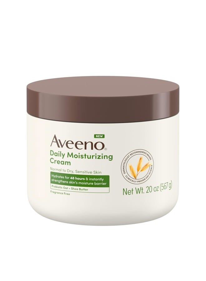 Aveeno كريم ترطيب يومي مع الشوفان البروبيوتيك وزبدة الشيا للجسم والوجه واليدين، كريم مرطب، يرطب البشرة العادية إلى الجافة، الحساسة، خالي من العطور، غير كوميدوغينيك، 20 أونصة - Image 1