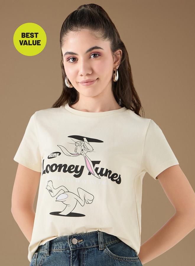 اس بي كاركترز تيشيرت بياقة ضيقة وأكمام قصيرة وطبعات لوني تيونز - Image 1