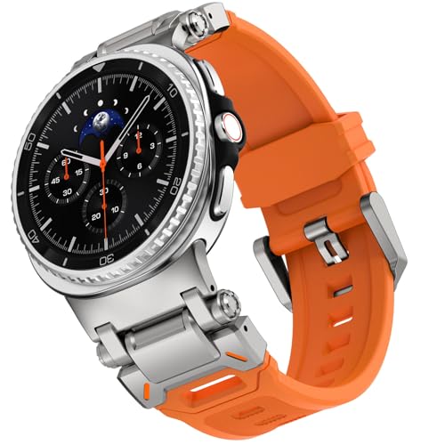 WINGLE Compatible for Galaxy Watch 8/8 Classic Band Samsung Galaxy Watch 8 44mm 40mm 46mm Men Sport Bands Military Rugged Durable Armor Silicone Rubber Strap Stainless Steel Metal Connector, Orange - Image 1