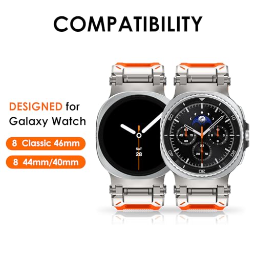 WINGLE Compatible for Galaxy Watch 8/8 Classic Band Samsung Galaxy Watch 8 44mm 40mm 46mm Men Sport Bands Military Rugged Durable Armor Silicone Rubber Strap Stainless Steel Metal Connector, Orange - Image 2