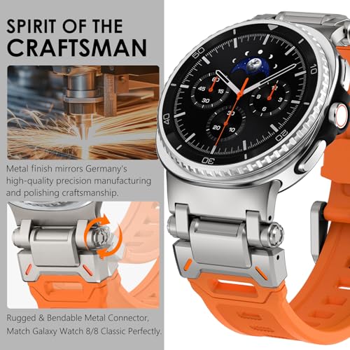WINGLE Compatible for Galaxy Watch 8/8 Classic Band Samsung Galaxy Watch 8 44mm 40mm 46mm Men Sport Bands Military Rugged Durable Armor Silicone Rubber Strap Stainless Steel Metal Connector, Orange - Image 3