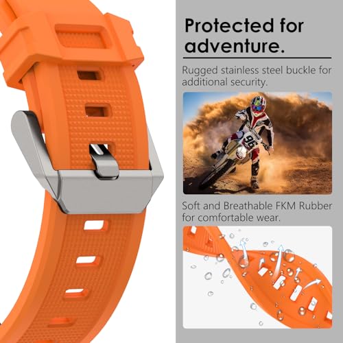 WINGLE Compatible for Galaxy Watch 8/8 Classic Band Samsung Galaxy Watch 8 44mm 40mm 46mm Men Sport Bands Military Rugged Durable Armor Silicone Rubber Strap Stainless Steel Metal Connector, Orange - Image 5