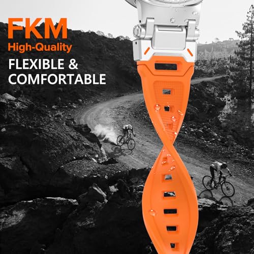 WINGLE Compatible for Galaxy Watch 8/8 Classic Band Samsung Galaxy Watch 8 44mm 40mm 46mm Men Sport Bands Military Rugged Durable Armor Silicone Rubber Strap Stainless Steel Metal Connector, Orange - Image 4