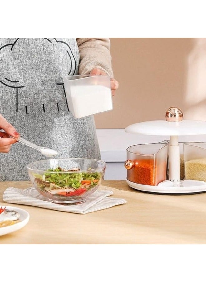 منظم توابل شفافة قابلة للدوران للمطبخ مع غطاء وملعقة، صندوق توابل بلاستيكي ذو سعة كبيرة - Image 2