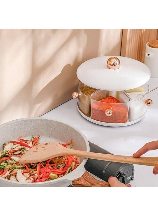 منظم توابل شفافة قابلة للدوران للمطبخ مع غطاء وملعقة، صندوق توابل بلاستيكي ذو سعة كبيرة - Image 3