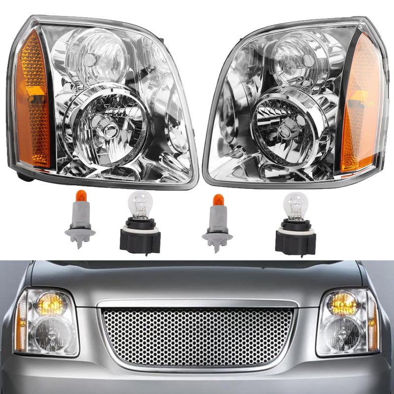 مصابيح أمامية Misakomo متوافقة مع 2007-2014 GMC Yukon Yukon XL 1500 2500 SLE SLT Base Hybrid استبدال 15861025 15861026 مجموعة مصابيح أمامية مزدوجة