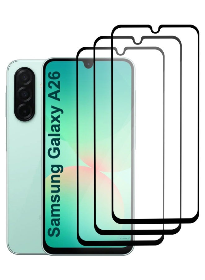 DUSALA Pack Of 3 Samsung Galaxy A26 Screen Protector Full Coverage 9H Tempered Glass HD Clarity Side Black-3 - Image 1