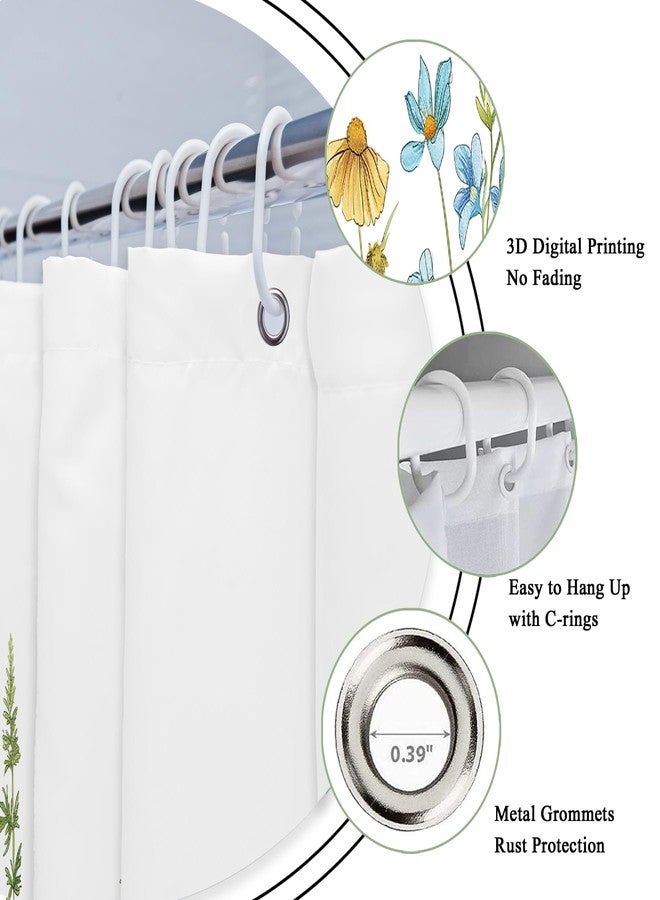 Riyidecor Small Stall Rv Wildflower Floral Shower Curtain for Bathroom Decor 36Wx72H Watercolor Flower Spring Botanical Plant Rustic Nature Art Printed Fabric Polyester Waterproof 7 Pack Plastic Hooks - Image 5