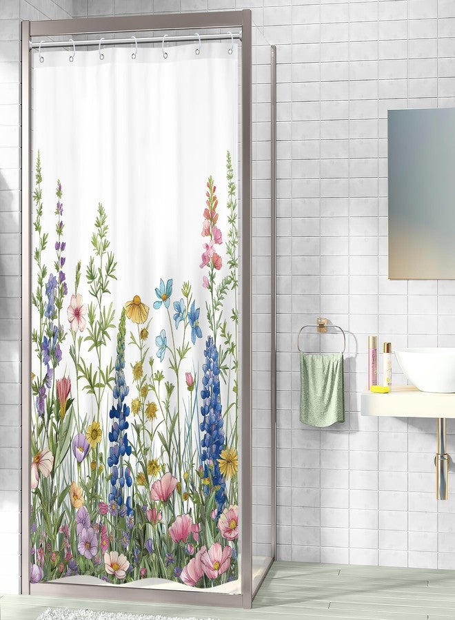 Riyidecor Small Stall Rv Wildflower Floral Shower Curtain for Bathroom Decor 36Wx72H Watercolor Flower Spring Botanical Plant Rustic Nature Art Printed Fabric Polyester Waterproof 7 Pack Plastic Hooks - Image 3