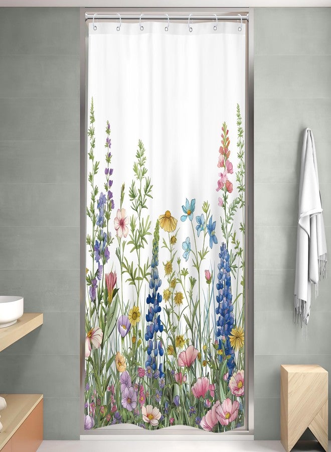 Riyidecor Small Stall Rv Wildflower Floral Shower Curtain for Bathroom Decor 36Wx72H Watercolor Flower Spring Botanical Plant Rustic Nature Art Printed Fabric Polyester Waterproof 7 Pack Plastic Hooks - Image 2