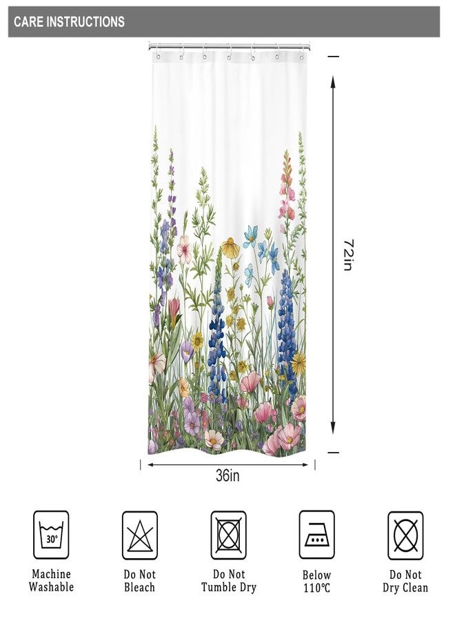 Riyidecor Small Stall Rv Wildflower Floral Shower Curtain for Bathroom Decor 36Wx72H Watercolor Flower Spring Botanical Plant Rustic Nature Art Printed Fabric Polyester Waterproof 7 Pack Plastic Hooks - Image 4