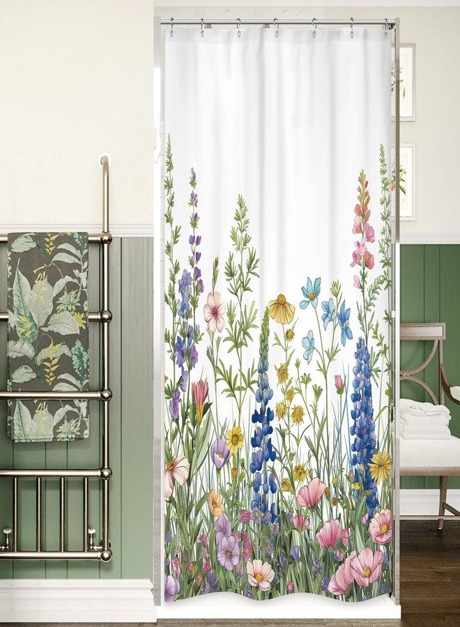 Riyidecor Small Stall Rv Wildflower Floral Shower Curtain for Bathroom Decor 36Wx72H Watercolor Flower Spring Botanical Plant Rustic Nature Art Printed Fabric Polyester Waterproof 7 Pack Plastic Hooks - Image 1