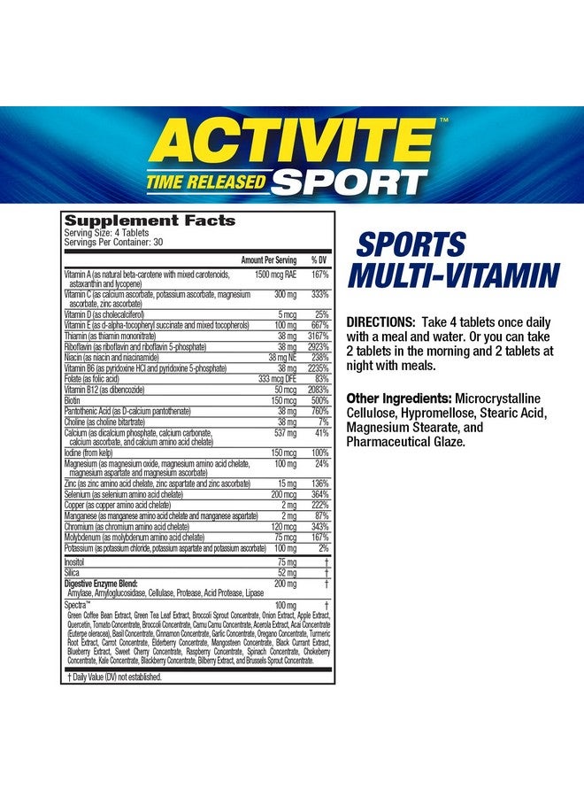 Maximum Human Performance MHP Activite Sport Multi Vitamin, 25 Vitamins and Minerals, Nitric Oxide Booster, Digestive Enzymes, Antioxidants, 120 Tablets - Image 2
