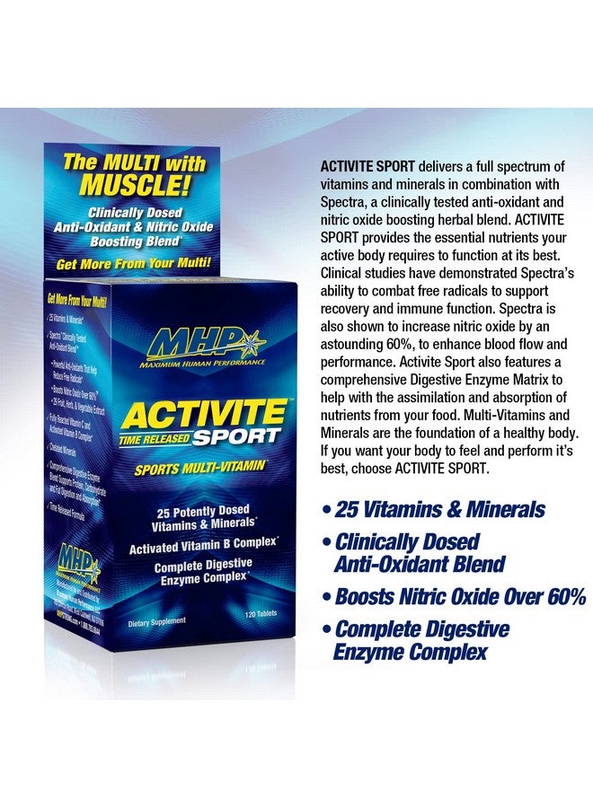 Maximum Human Performance MHP Activite Sport Multi Vitamin, 25 Vitamins and Minerals, Nitric Oxide Booster, Digestive Enzymes, Antioxidants, 120 Tablets - Image 3