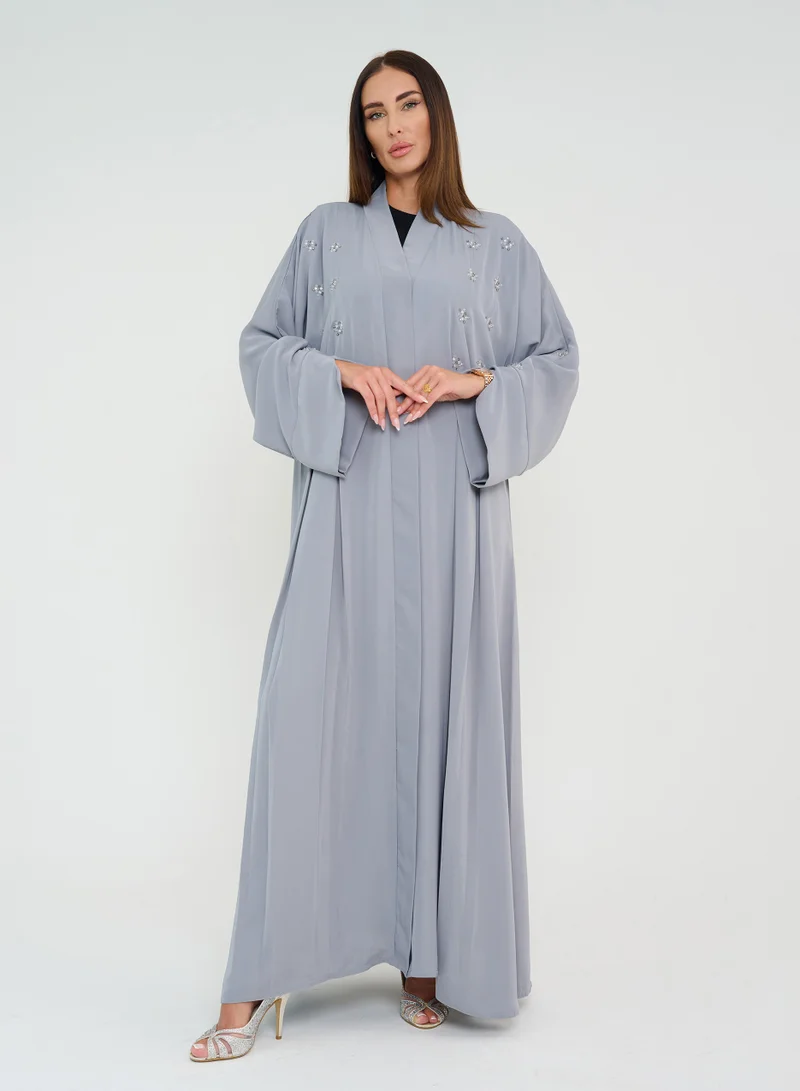 Rosette Abaya French cut pleated Embroidery Abaya