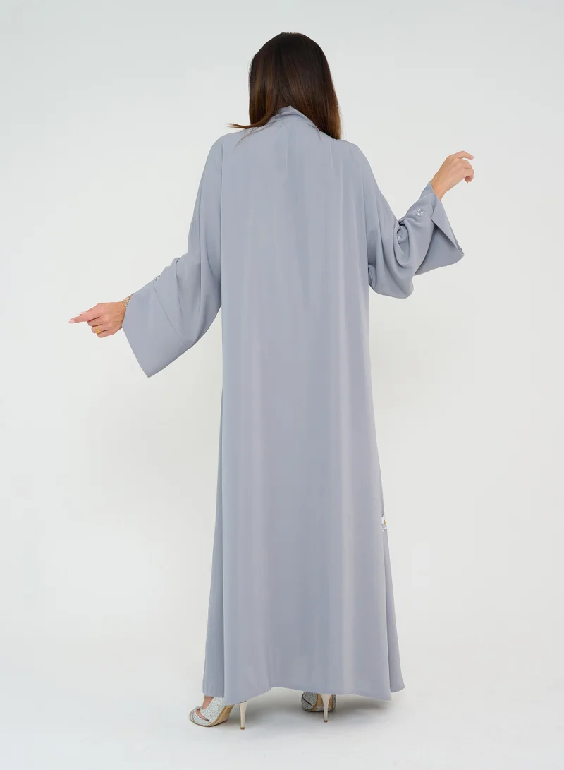 Rosette Abaya French cut pleated Embroidery Abaya