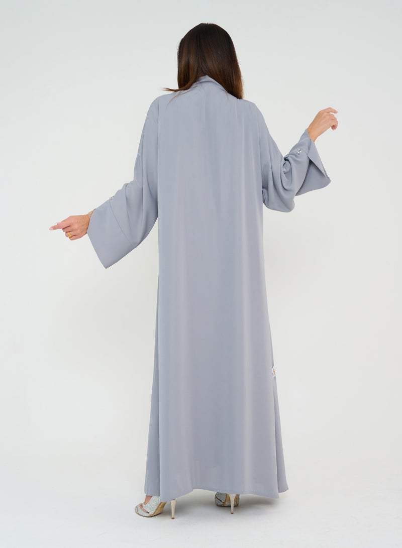 Rosette Abaya French cut pleated Embroidery Abaya - Image 3