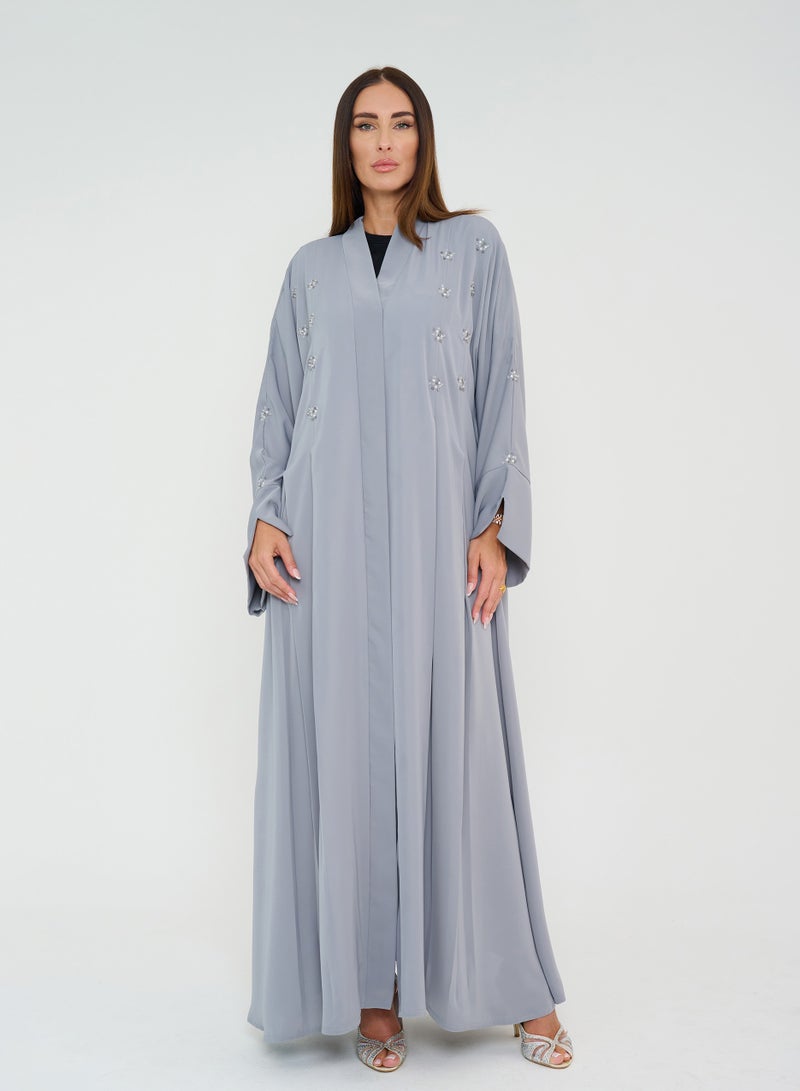 Rosette Abaya French cut pleated Embroidery Abaya - Image 5