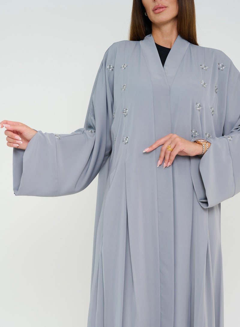 Rosette Abaya French cut pleated Embroidery Abaya - Image 2