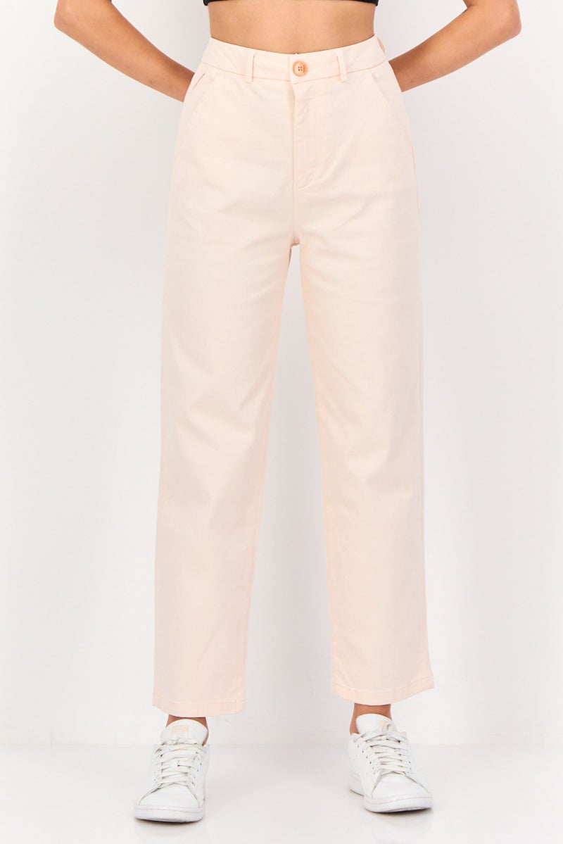 Reiko Women Regular Fit Solid Chino Pants, Pink - Image 1