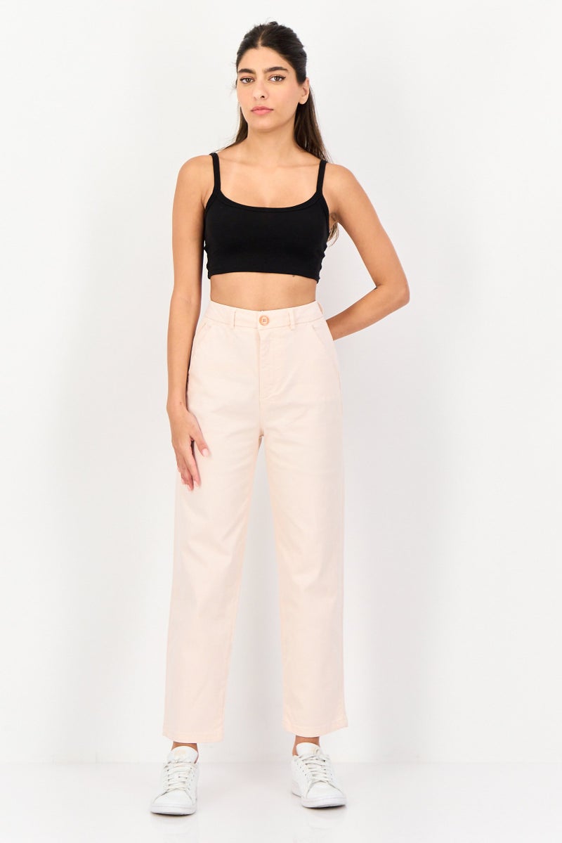 Reiko Women Regular Fit Solid Chino Pants, Pink - Image 2