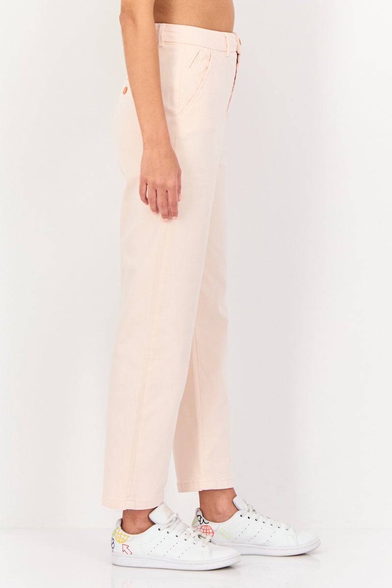 Reiko Women Regular Fit Solid Chino Pants, Pink - Image 3