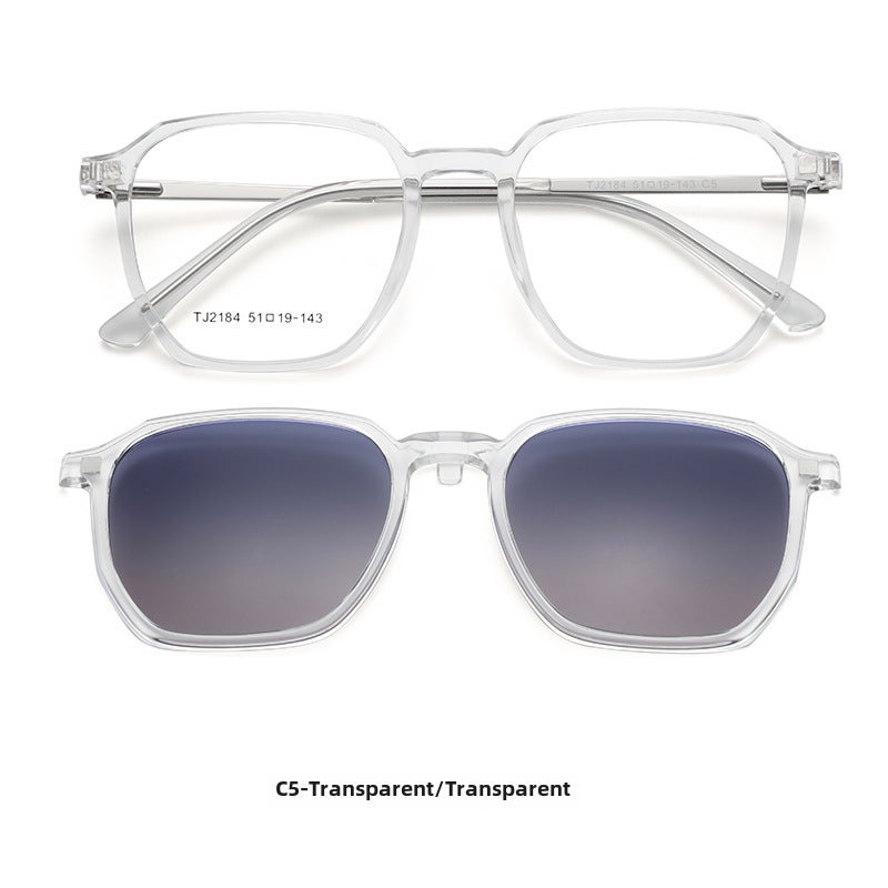 Generic Magnetic Clip-on Sunglasses Set Unisex Retro Sports Prescription Frame Transparent Frame Progressive Grey C5-2184 