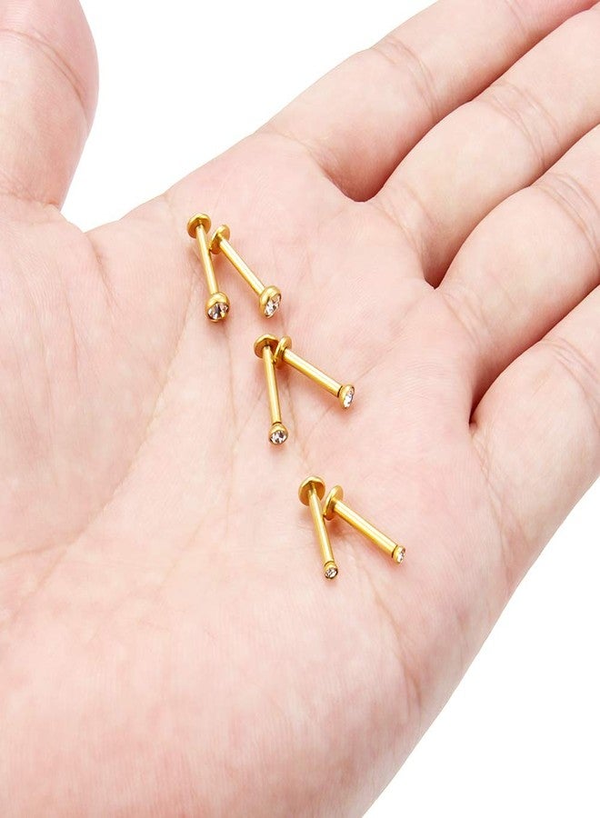 SCERRING 3 Pairs 14g Stainless Steel 2mm 3mm 4mm Jeweled Clear CZ Internally Threaded Labret Monroe Lip Earring Ring Body Piercing Jewelry 10mm - Gold - Image 3