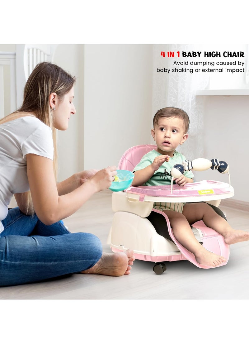 كرسي مرتفع 4 في 1 نورا قابل للتحويل للأطفال مع ارتفاع قابل للتعديل ومسند للقدمين من TOYS-EGYPT ، مقعد معزز لإطعام الأطفال الصغار مع صينية وعجلات وحزام أمان ووسادة لمدة 6 أشهر إلى 4 سنوات (بمبي) - Image 4