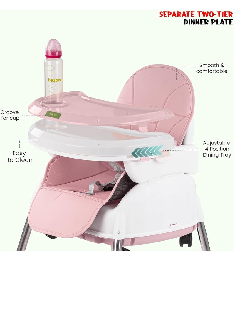 كرسي مرتفع 4 في 1 نورا قابل للتحويل للأطفال مع ارتفاع قابل للتعديل ومسند للقدمين من TOYS-EGYPT ، مقعد معزز لإطعام الأطفال الصغار مع صينية وعجلات وحزام أمان ووسادة لمدة 6 أشهر إلى 4 سنوات (بمبي) - Image 5