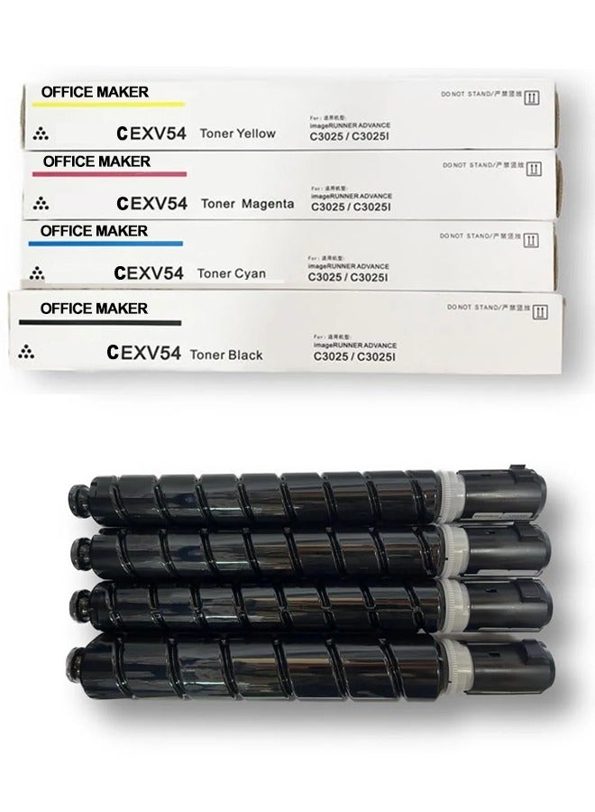 Office Maker Office Maker C EXV 54 Combo Full Set Toner Cartridge Compatible with Canon Image Runner - IR Adv C3025 C3125 and C3226 (Black, Cyan, Yellow, Magenta) - Image 1