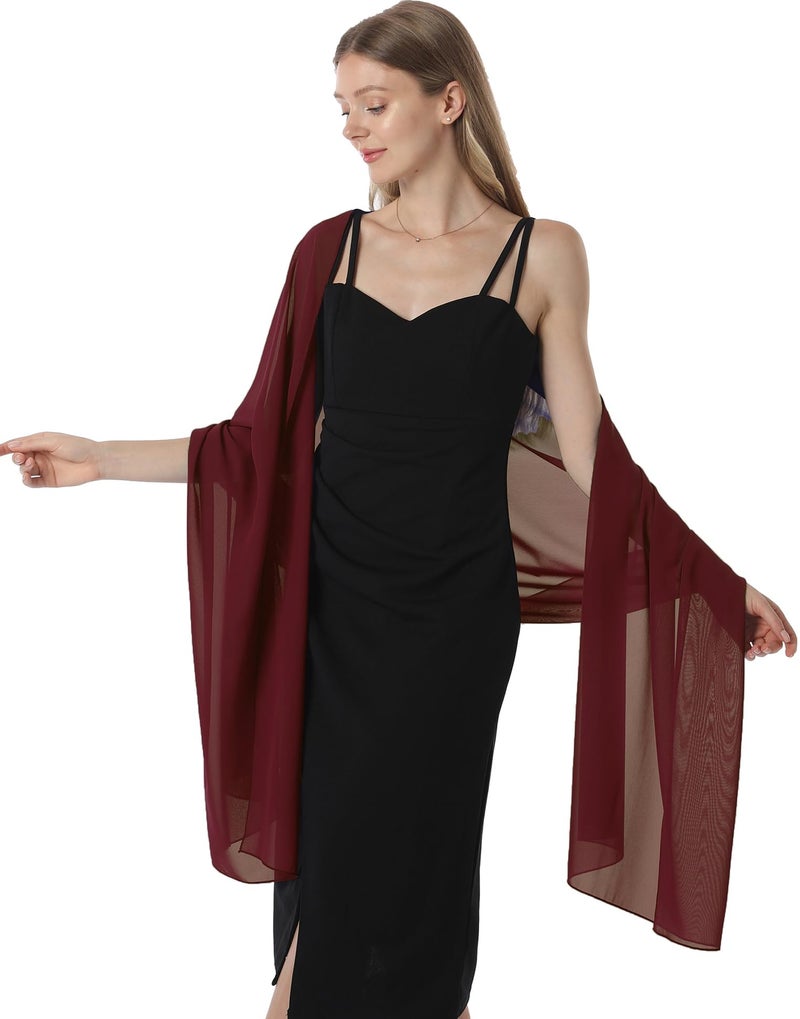 Hotshawl Chiffon Shawls and Wraps for Evening Dresses Women Elegant Soft Scarf Bridal Scarve Wedding Stole (Burgundy, One Size) - Image 3