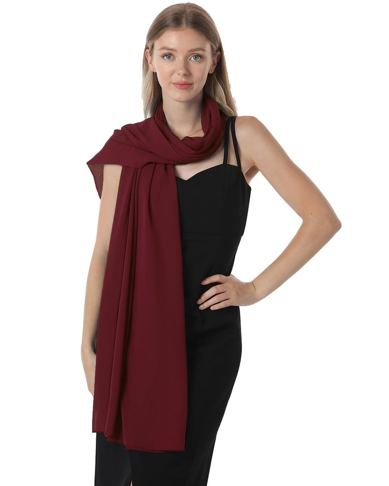 Hotshawl Chiffon Shawls and Wraps for Evening Dresses Women Elegant Soft Scarf Bridal Scarve Wedding Stole (Burgundy, One Size) - Image 5
