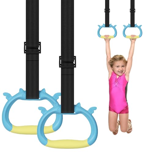 GDLPZM Gymnastics Rings Home Gym Equipment Adjustable Strap Strength Training Rings Pulling Rings for Physical Training Yellow Blue - Image 1