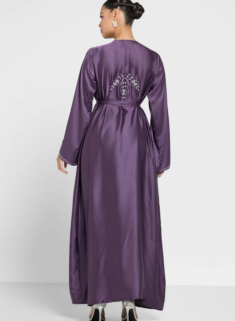 hayas closet Scoop Neck Embellished Jalabiya