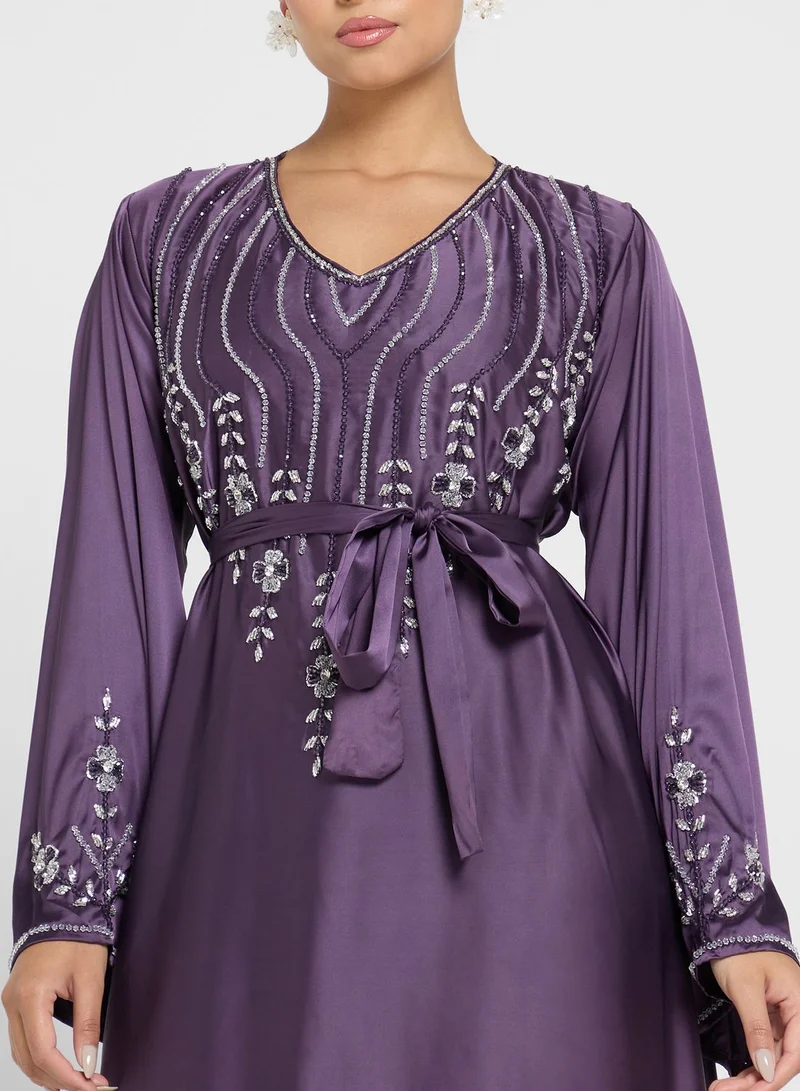 hayas closet Scoop Neck Embellished Jalabiya