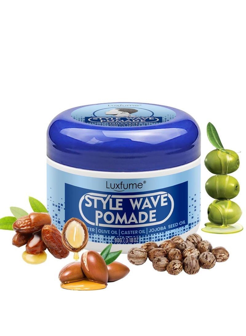 لوكس فيوم كريم زبدة الزبدة الطبيعي للرجال 360 Wave Training and Wolfing Grease مملوء بزيت بذور الجوجوبا بزبدة الشيا للتحكم في الرطوبة موجات ذات طبقات ولمعان حريري 3.18 أوقية - Image 1