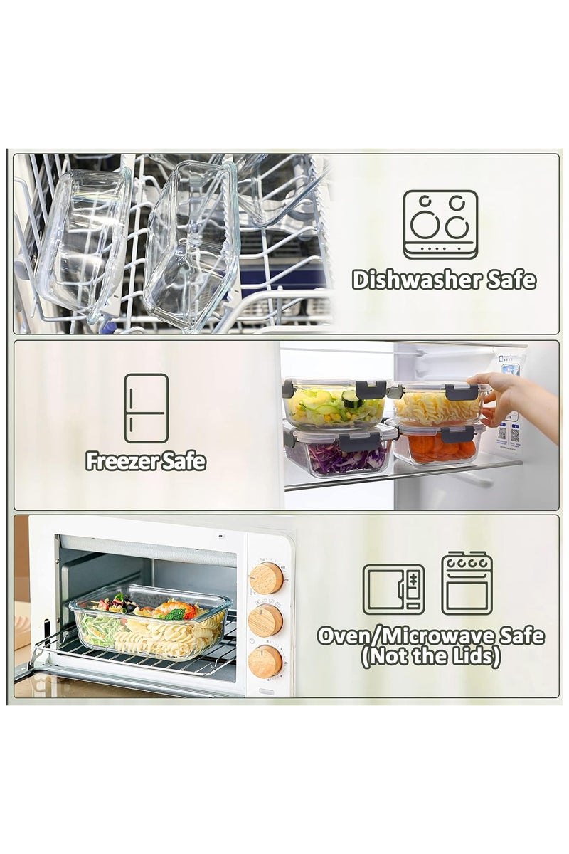 5-Packs, 1040ml Glass Meal Prep Containers with Snap Locking Lids Glass Food Containers,Airtight Lunch Container,Microwave, Oven, Freezer and Dishwasher - Image 4