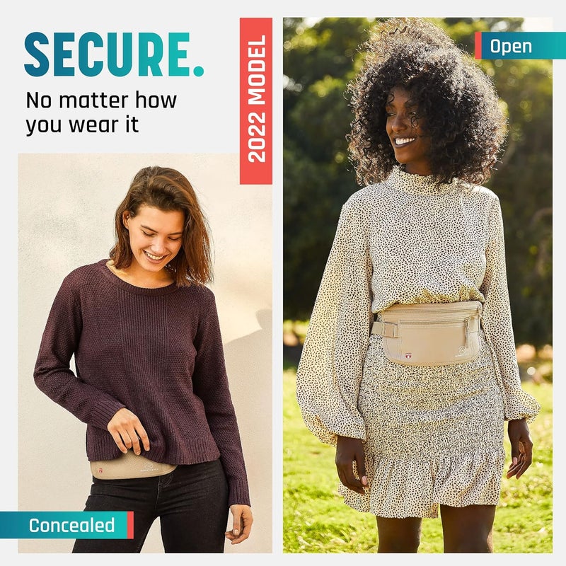 Alpha Keeper حزام المال المخفي للسفر - محفظة خصر مانعة لتقنية RFID وحامل جواز السفر للنساء والرجال، حقيبة أمان رفيعة مضادة للسرقة - Image 4