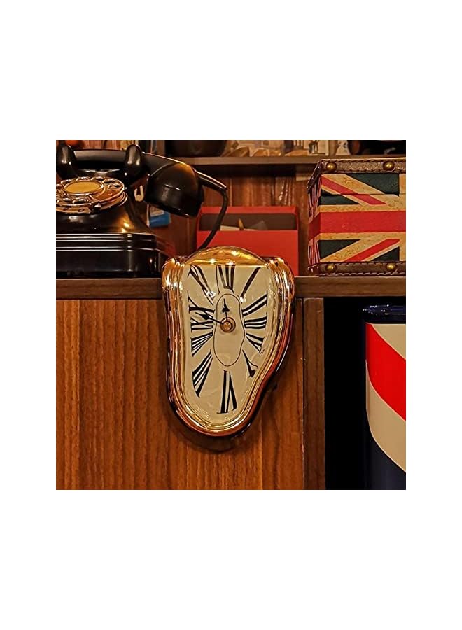 Goodern Melting Clock,Salvador Dali Watch Melted Clock for Home Office Decoration,Wall Clock Table Shelf Desk Decorative Clock,Fashion Melted Clocks Roman Clock,Funny Room Decor Creative Gift-Gold - Image 3