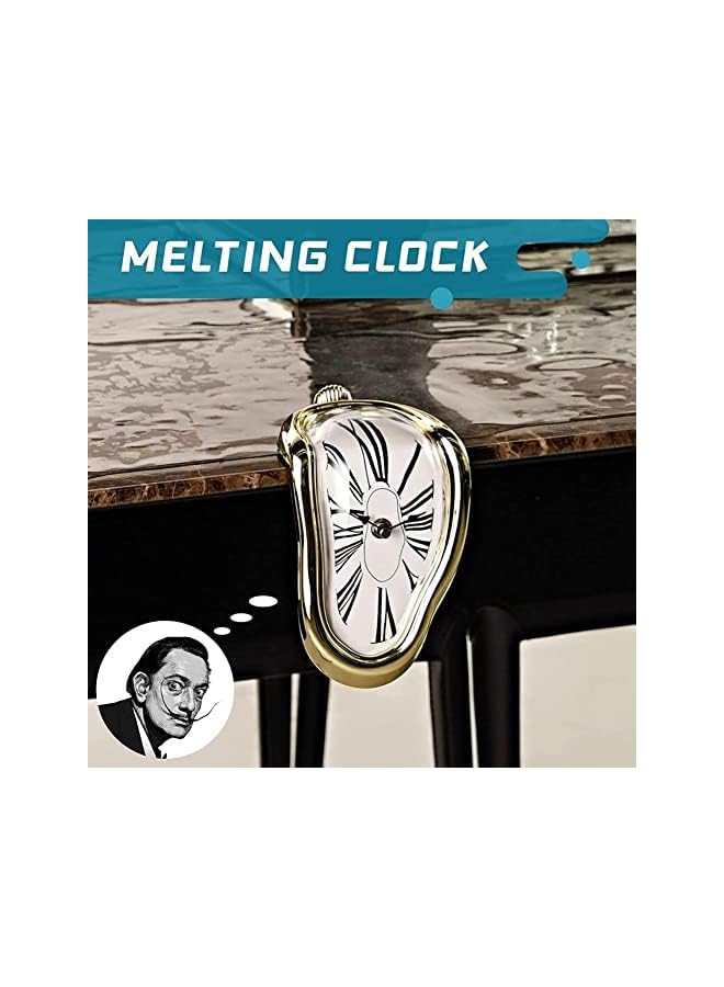Goodern Melting Clock,Salvador Dali Watch Melted Clock for Home Office Decoration,Wall Clock Table Shelf Desk Decorative Clock,Fashion Melted Clocks Roman Clock,Funny Room Decor Creative Gift-Gold - Image 5