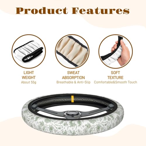KWSAAHU Steering Wheel Cover Accessories Neoprene Cover, Breathable Non-Slip Easy to Install Suitable for Women Men, 14.5-15.5 Inch for Car SUV Van Truck Universal - Green Plants - Image 3