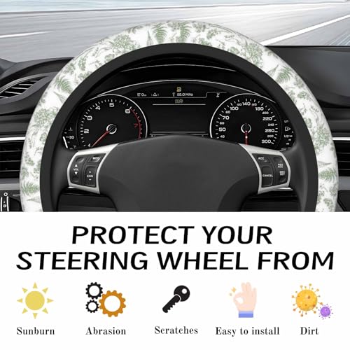 KWSAAHU Steering Wheel Cover Accessories Neoprene Cover, Breathable Non-Slip Easy to Install Suitable for Women Men, 14.5-15.5 Inch for Car SUV Van Truck Universal - Green Plants - Image 4