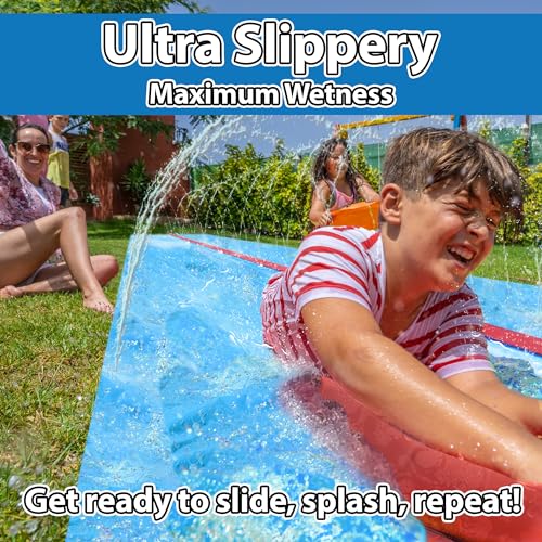 JAMBO 40FT Mega Slip Splash and Slide with 2 Bodyboards | Water Slide Waterslide Backyard Outdoor Water Toys for Kids with Sprinklers | Outdoor Splash Mat Splash Pad, Double Lane Summer Toy - Image 4